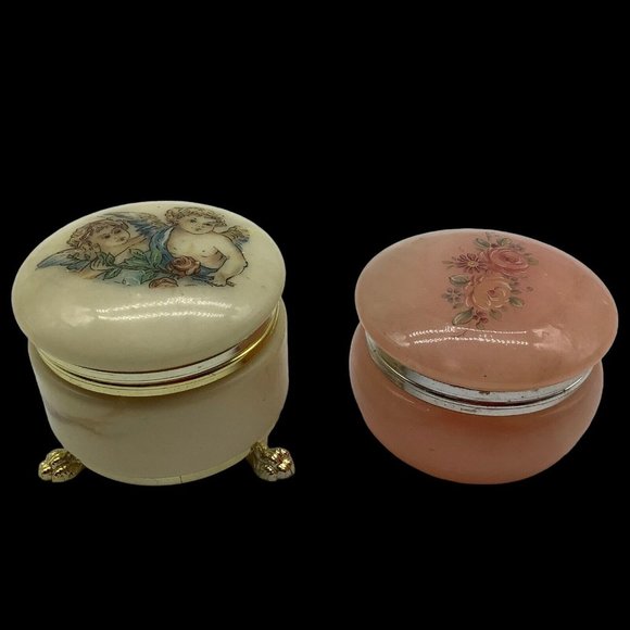 Alabaster Hand Carved Trinket Box's, Made in Italy - Picture 2 of 12